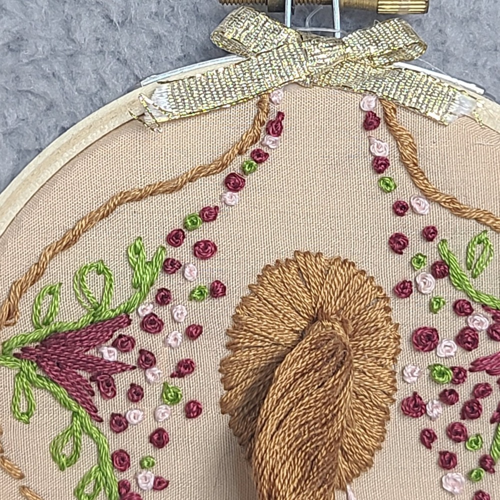 Vintage Embroidery Hoop Wall Art Girl Handmade Floral Needlework Boho Folk - Picture 6 of 13